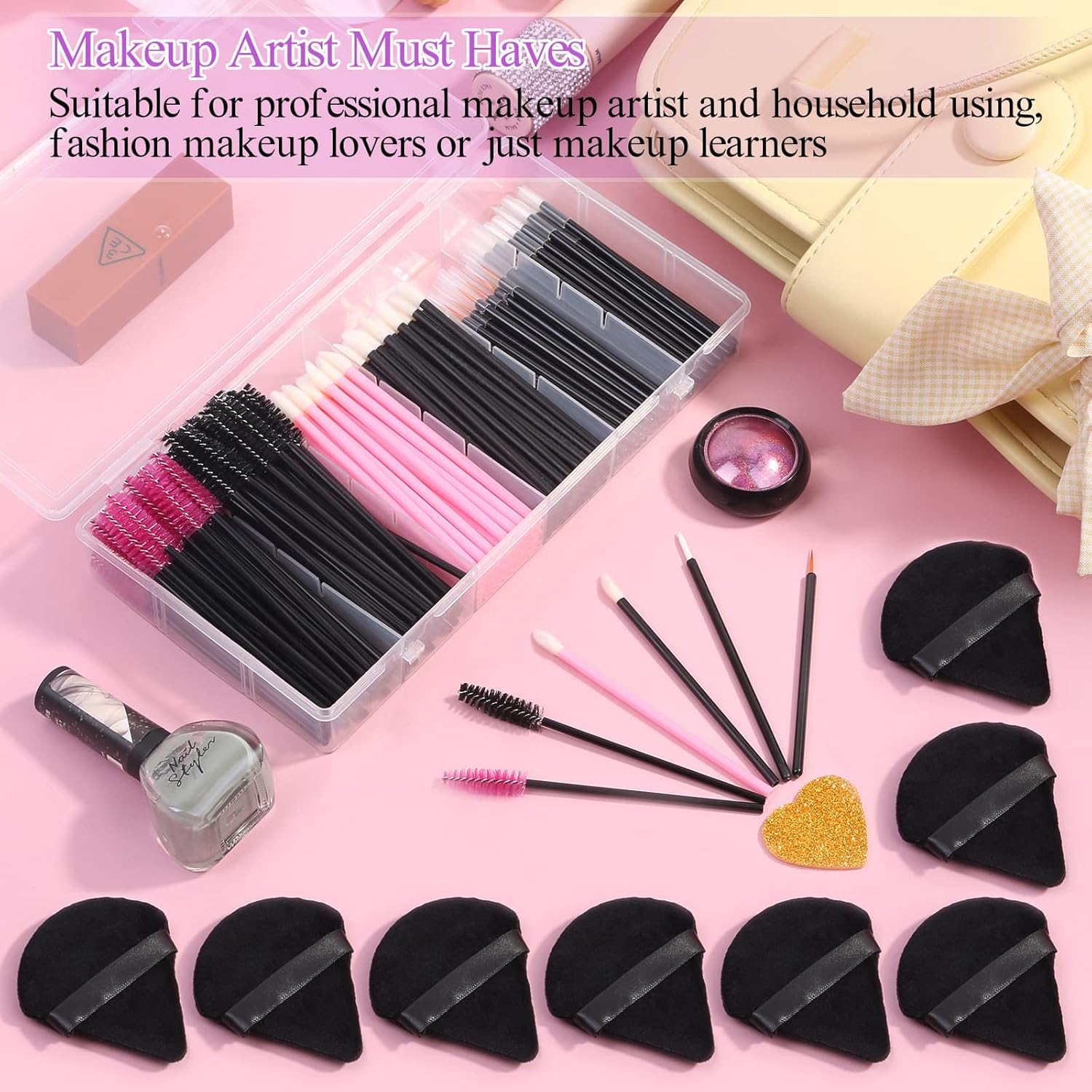 248 Pcs Disposable Makeup Applicators with Triangle Puffs, Mascara wands, Lip/Eyeliner Brushes Disposable Makeup Applicator Kit for Makeup Artist Supplies