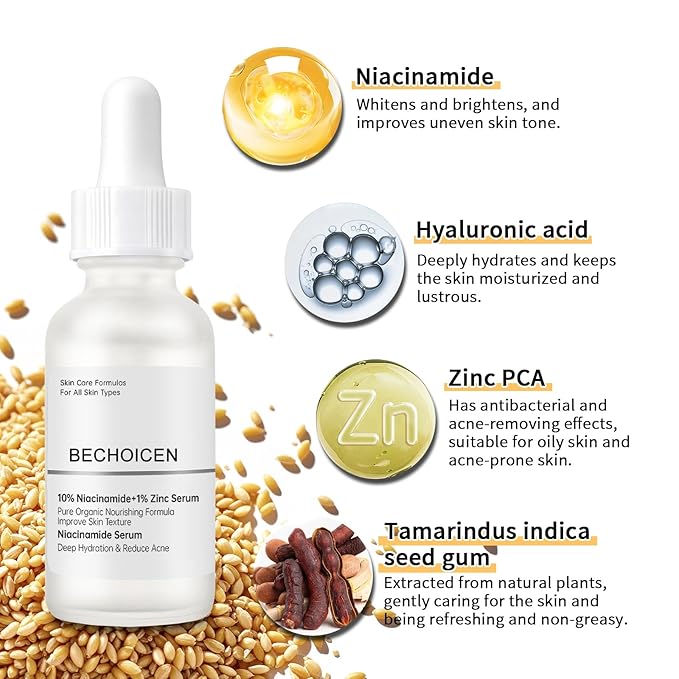 Niacinamide 10% + Zinc 1% Face Serum For Women,Niacinamide Hydrating Serum with Hyaluronic Acid for Oil Control & Anti Acne, 30 ml Anti Aging Niacinamide Serum for Skin Barrier Repair,2Pcs