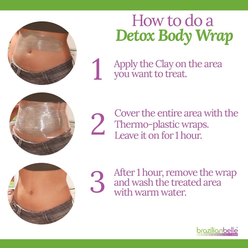 Brazilian Belle Detox Clay Body Wraps for Body Firming & Skin Tightening – Anti-Cellulite Stomach Wraps with Bentonite Clay & Aloe Vera – Complete Firming Cream Skincare Kit with up to 12 Applications
