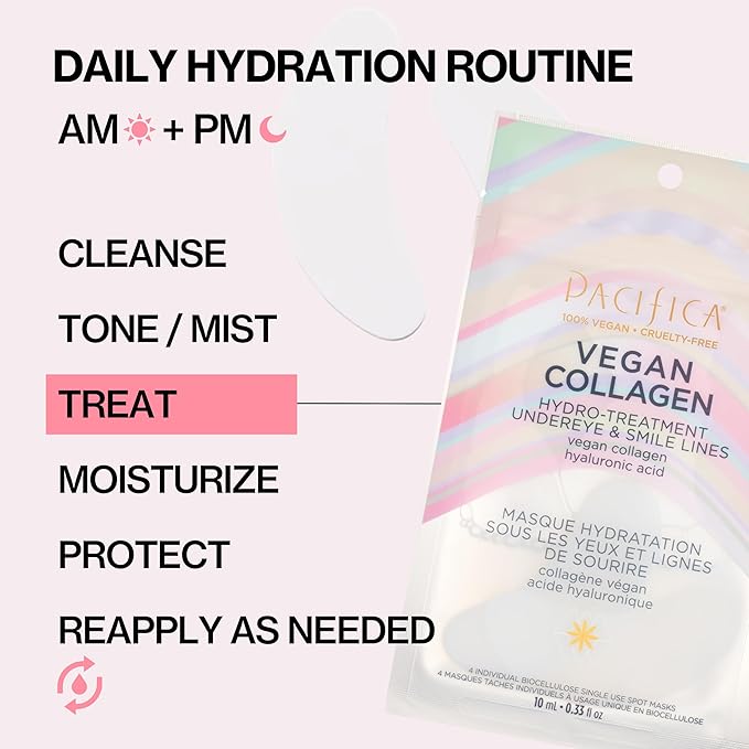 Pacifica Undereye & Smile Mask Set – Vegan Collagen Hydro Treatment with Hyaluronic Acid, Hydrating for Dark Circles, Dry & Combination Skin, Vegan & Cruelty-Free, 2 Pieces