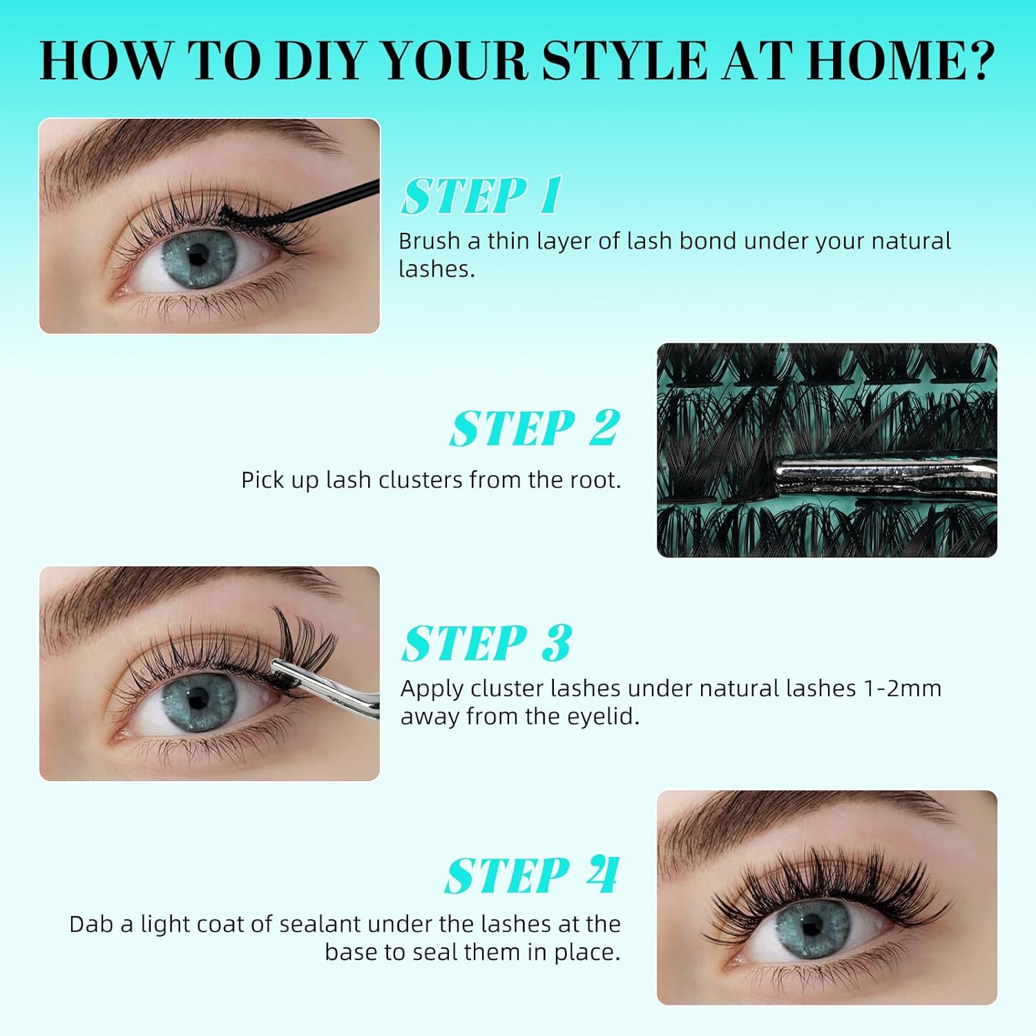 Lash Clusters 240pcs Eyelashes Cluster Individual Wispy Lashes Thin Band for D Curl Lash Extension Eyelashes for Beginners at Home,False Eyelashes Soft Eyelash Clusters(60D,D-Mix9-16mm)