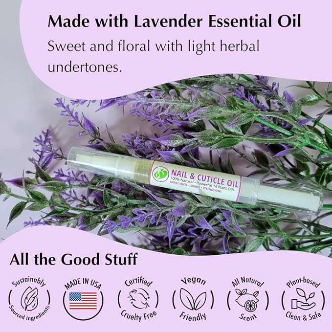 All Natural Nail Oil Cuticle PEN by MONA Brands | Restores & Protects Damaged Cuticles & Nails | Moisturizes, Strengthens, Soothes, Shines | (1-PK LAVENDER (2.5 mL))