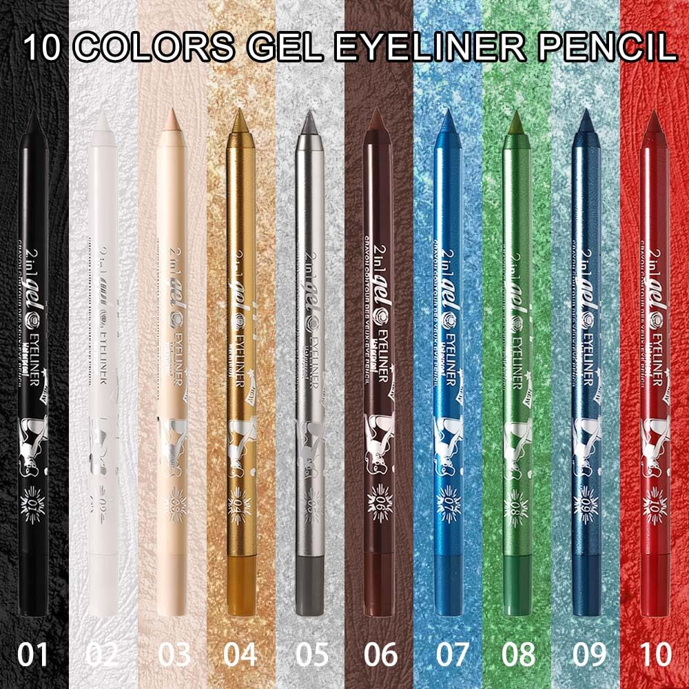 evpct 2Pcs Red Color Gel Glitter Eyeliner Pencils Set for Women Waterline Waterproof Smudge Proof lapiz de ojos delineador de ojos contra el agua Eye Liner Makeup