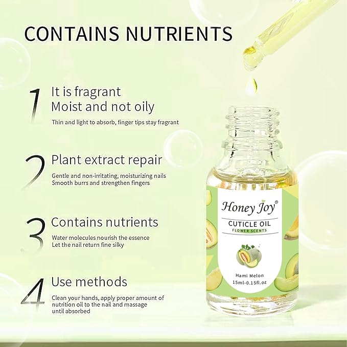 Honey Joy Cuticle Oil for Nails – Nail Oil Cuticle for Nail Care, Cuticle Nail Oil for Growth and Strength, Cuticle Oil for Nails, 0.5 fl. oz (Hami Melon)