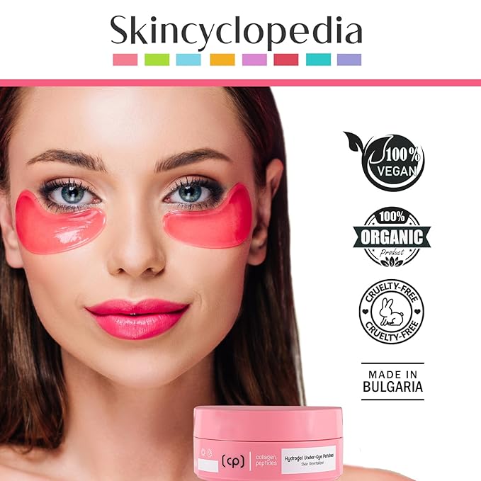 Pure Collagen Hydrogel Under Eye Patches & Peptides Skin Revitalizer, Anti Aging Skin Brightener, Treats Dark Circles, Puffy Eyes, Crow's Feet, Fine Lines & Wrinkles. Vegan. 60Pcs