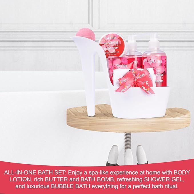 Draizee Mothers Day Gifts for Mom - 8 Pcs Luxury Cherry Blossom Scented Heel Shoe Design Bath and Body Spa Set-Self Care Package for Women - Spa Gift Baskets for Women, Presents for Mom, Body Care Set