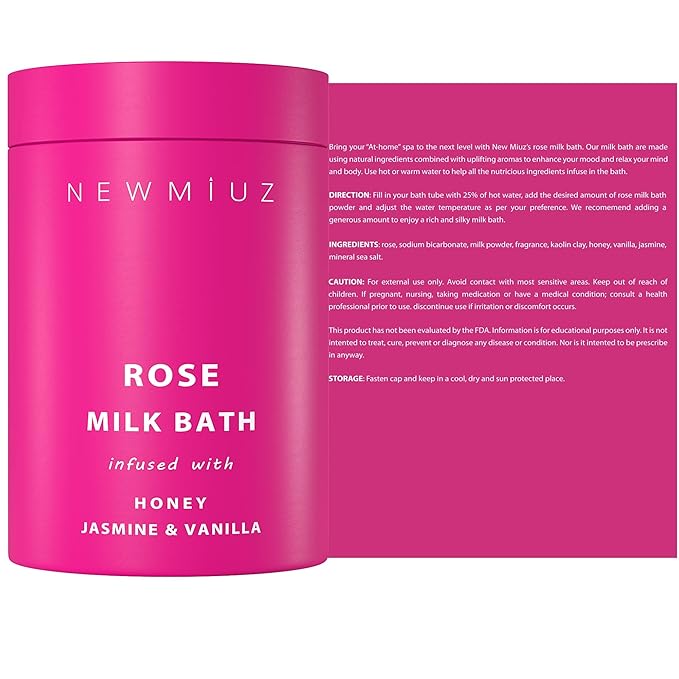 Calming Rose Coconut Milk Bath Soak Moisturize Soften Skin Honey Jasmine Vanilla Destress Luxury Spa Bath Salt Powder Stress Relief Gifts for Women