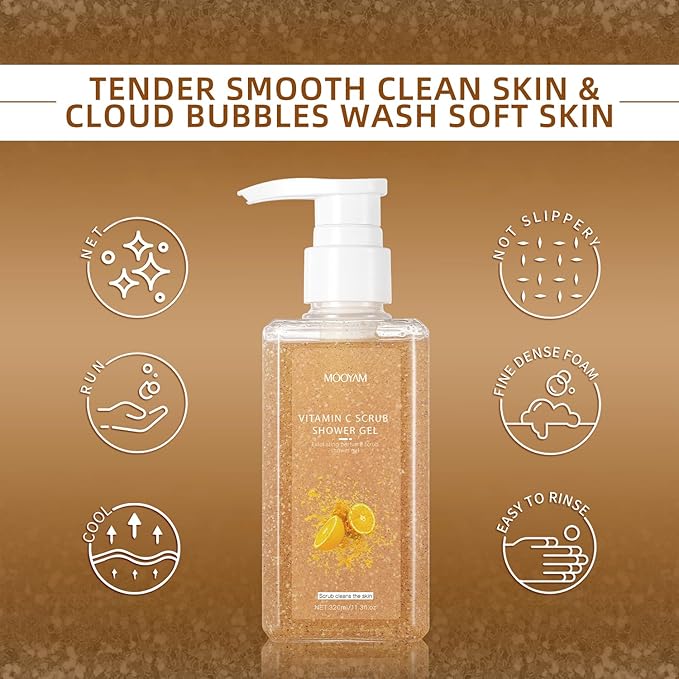 IREV 2-in-1 Body Wash & Body Scrub Vitamin C (11.3fl.oz), Gentle Exfoliating Scrub for Deep Cleansing, Effective on Acne & Dead Skin, Brighten & Moisturize Skin Polishes