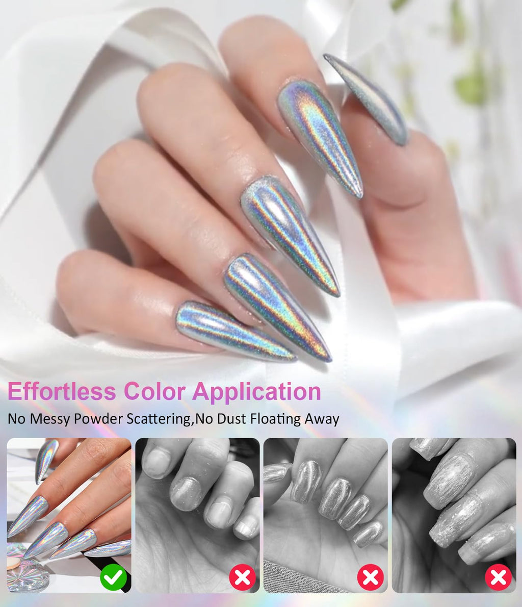 Magic Chrome Nail Powder: Iridescent Mirror Holographic Nail Powder,Metallic Pearl Effect Laser Chrome Nail Powde r for Salon Home Nai l Art DIY Design