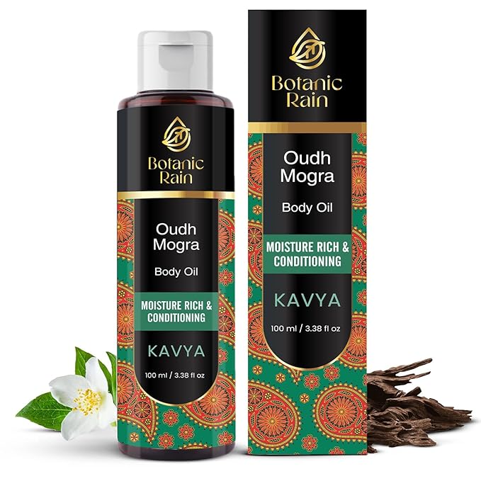 Ayurveda Body Oil With Oudh & Mogra, Organic Body Oil After Shower, Moisturizing & Hydrating Natural Body Oils For Women And Men, 3.38 Fl Oz