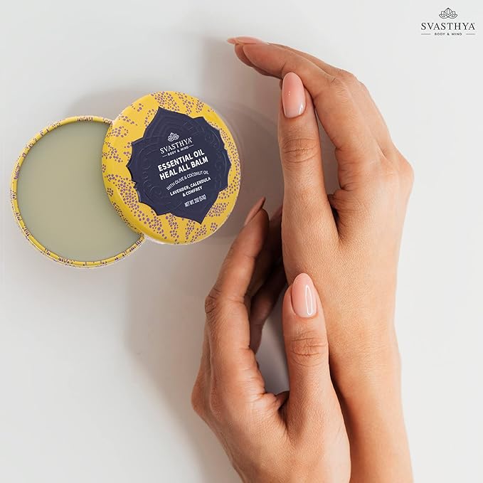Svasthya Body & Mind Essential Oil Heal All Balm - Cracked, Dryness, Wound and Irritation Healing - Natural Ingredients Skincare Balm With Lavender Oil - Fast Recovery - Multipurpose Uses