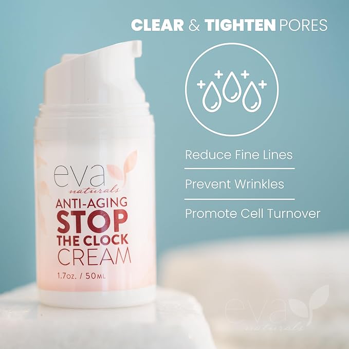Eva Naturals Stop the Clock Anti-Aging Cream (1.7oz) - Face Moisturizer Visibly Reduces Wrinkles, Facial Skin Care Products With Glycolic - Moisturizer for Face - Premium Quality Face Cream