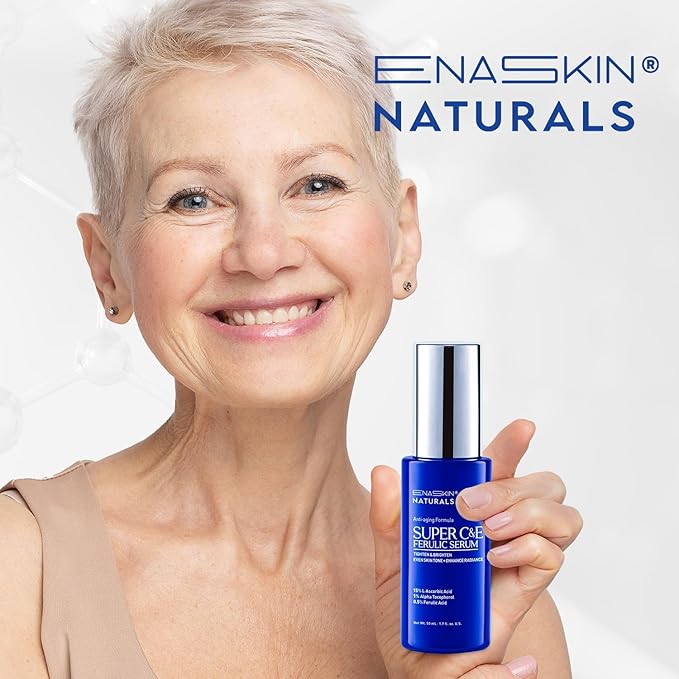 Super C Serum for Face: Enaskin Naturals Vitamin C Face Serum with Ferulic Acid for Women Mature Skin, Premium Formula Vit C Facial Serum for Brightening Dark Spots and Glowing up Skin - 1.7 Oz
