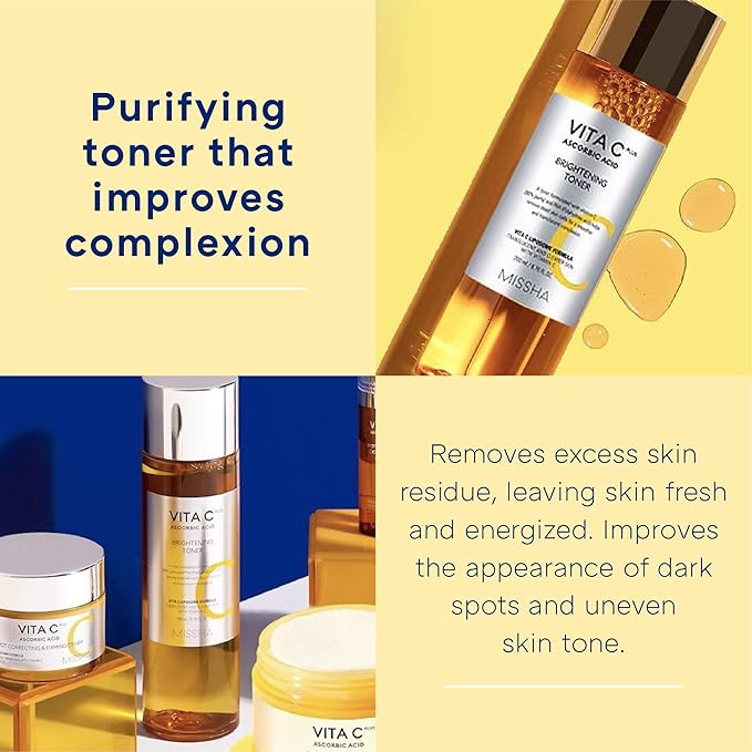 MISSHA Vita C Plus Toner 6.76 Fl oz/200ml, Lightweight, Fast-Absorbing Facial Toner, Vitamin C Skin Care for Dark Spots & Uneven Tone, Korean Skin Care for Dull, Oily Skin, Mother's Day Gifts
