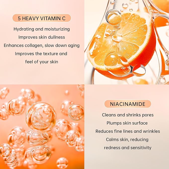 Vitamin C Skincare Set, 6-In-1 Skincare Gift Set With Facial Cleanser, Toner, Eye Cream, Serum, Lotion & Face Cream, Moisturizing Face Skin Care Kit for Anti-Aging, Anti-Wrinkle