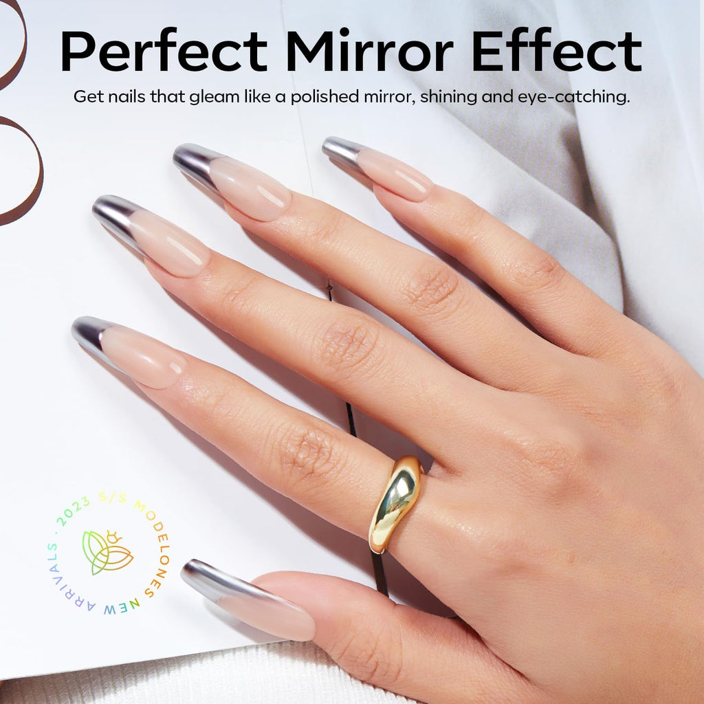 modelones Chrome Nail Powder 4 pcs, White Pearl Nail Chrome Powder, Iridescent Aurora Glitter Mermaid Silver Metallic Mirror Holographic Effect Pearlescent Pigment Dust Kit Resin Craft