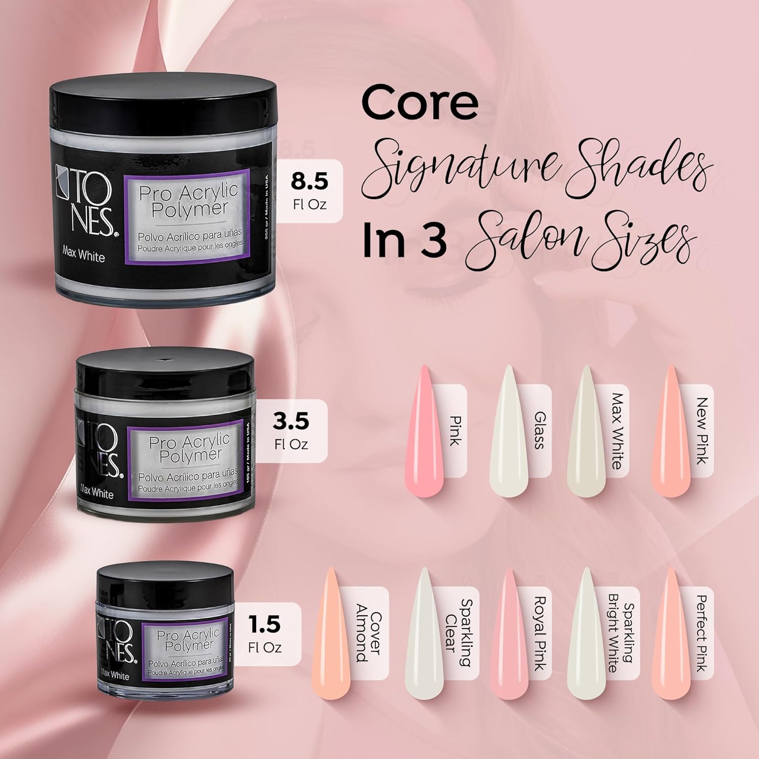 Tones Pro Acrylic Nail Powder, Max White (Creamy, Soft Off-White), (3.5 Fl Oz) - Long-Lasting & Non-Yellowing Polymer for Salon Quality Nail Extensions & 3D Art