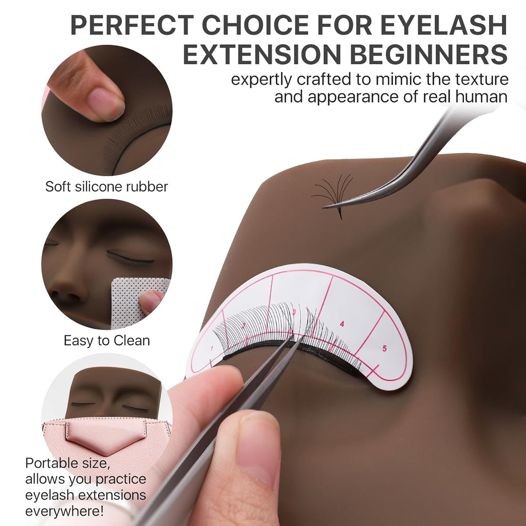 Lash Kit for Beginners, Eyelash Extension Kit with Eye Lash Mannequin Head, Eyelash Extension Glue, Remover Cream, Tweezers for Practice Training