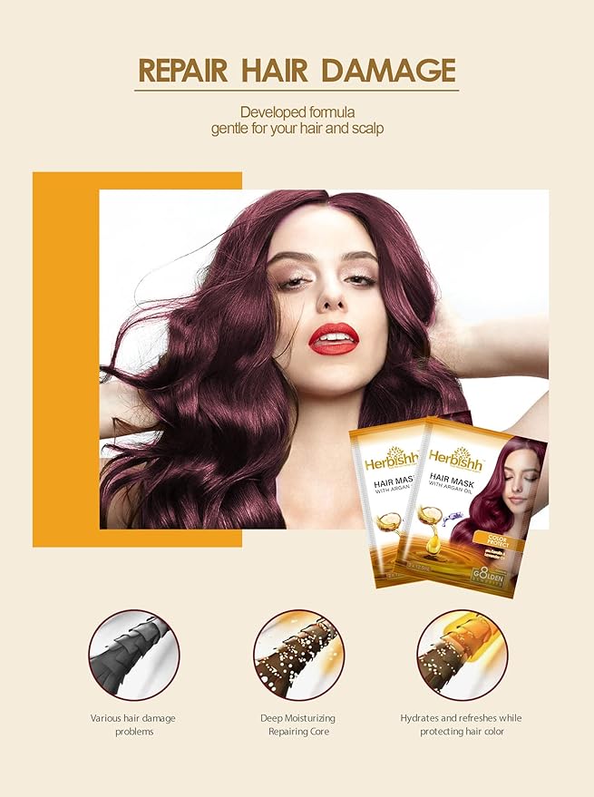 Herbishh Hair Color Cream for Gray Hair with Argan Hair Mask Pouch Pack of 5