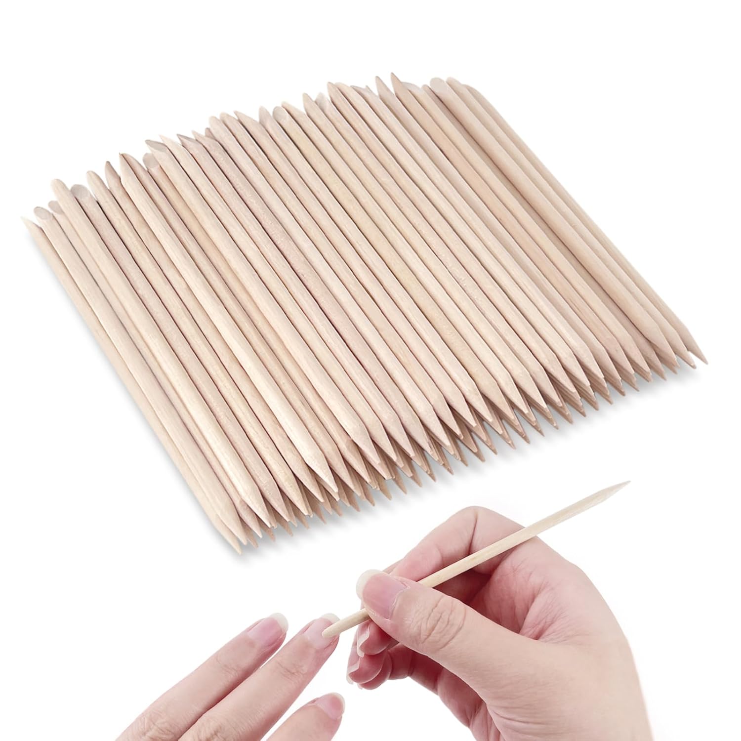 300 Pcs 4.5 Inch Orange Wooden Cuticle Pusher Sticks, Double-Sided Professional Manicure and Pedicure Pushers for Nail Art