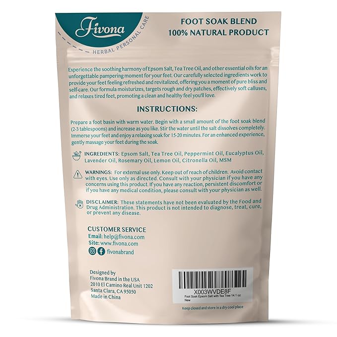 Fivona Foot Care Kit 2 in 1 - Foot Soak Blend with Epsom Salt, Tea Tree & Essential Oils - Collapsible Foot Soak Basin - Pedicure Spa Soak for Tired Feet, Cracked Heels, Stubborn Foot Calluses