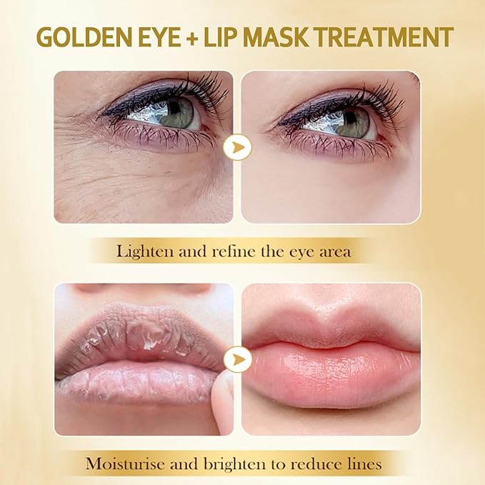 30 Pairs Lip Masks & 24K Gold Eye Masks, Crystal Collagen Eye Patches for Puffy Eyes, Gold Under Eye Mask for Puffy Eyes and Dark Circles, Treatments Under Eye Bags, Reducing Fine Lines and Wrinkles