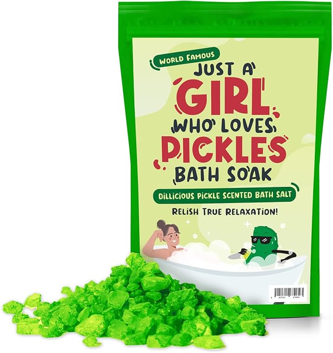 Girl Who Loves Pickles Bath Salts - Dill Pickle Scented Bath Soak for Women - Unique Spa Gift for Pickle Lovers, Funny Stocking Stuffers for Moms and Gift Baskets for Girls, Teens