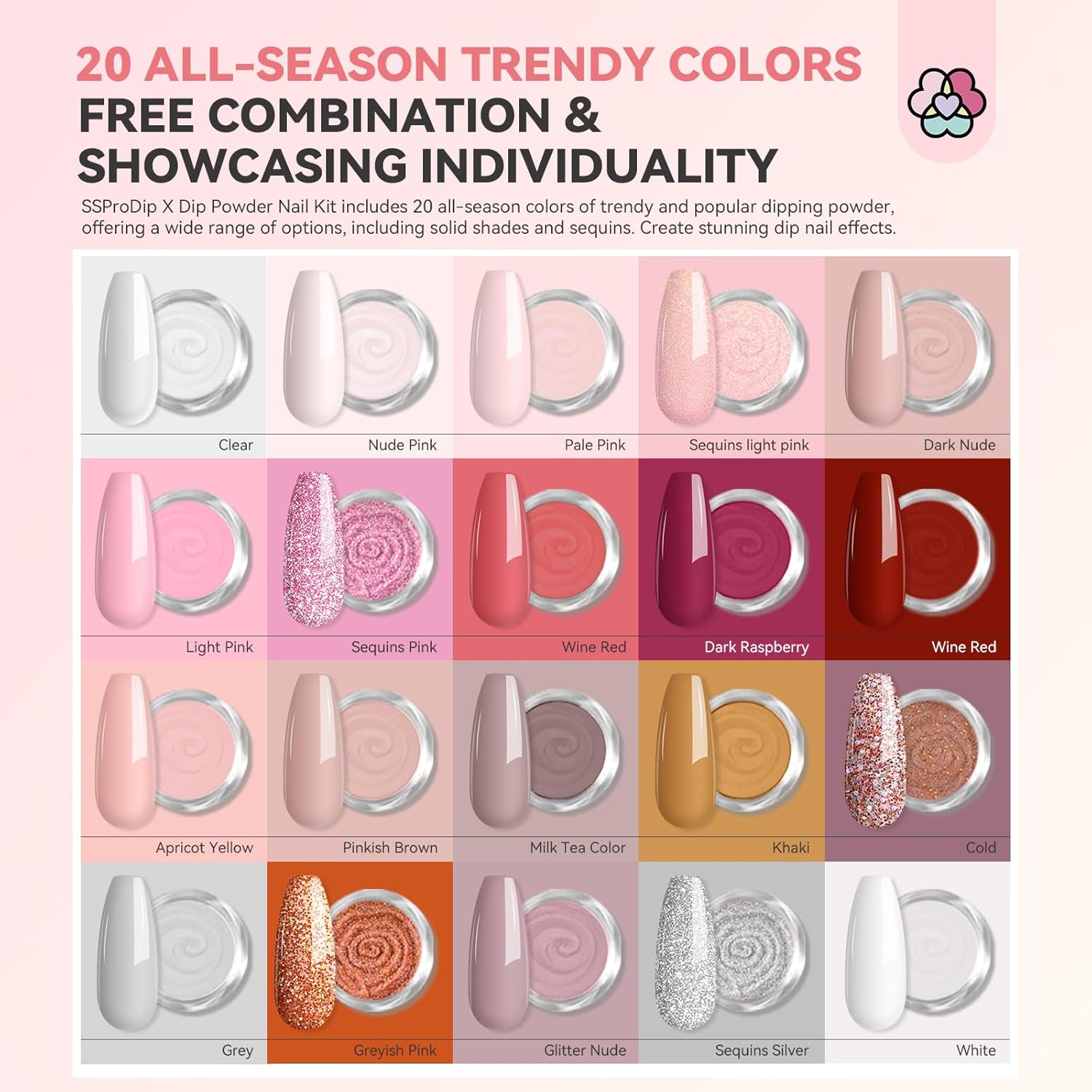 SAVILAND Dip Powder Nail Kit with Drill: 20 Colors All Season Nude Pink Keratin Dip Nails Powder Starter Kit with Dip Base Activator Top Coat Brush Saver for French Nail Art Manicure Home DIY