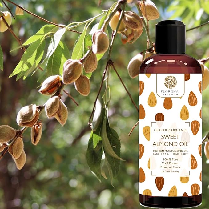 FLORONA Sweet Almond Oil USDA Organic - 16 fl oz for Hair Care, Skin Care, Aromatherapy, Soap Making, Massage
