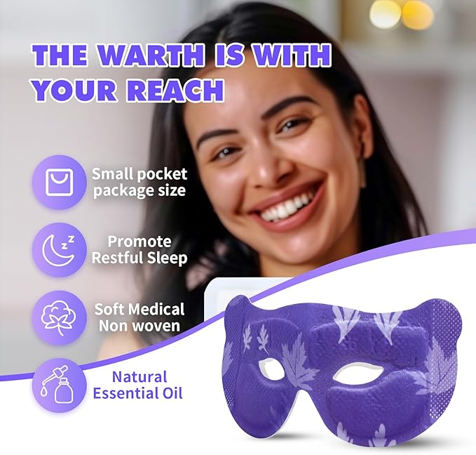 18 Packs Steam Eye Mask for Dry Eyes Eye Self Heating Mask Disposable SPA Warm Eye Compress Sleep Mask Womens Gifts for Christmas (Lavender-Hollow)