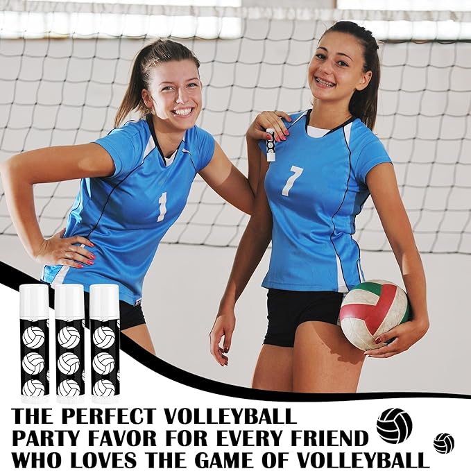 24 Pcs Lip Balm Team Gifts Party Favors - Volleyball Lip Balm Gift for Team Party Guest Supplies (Black)