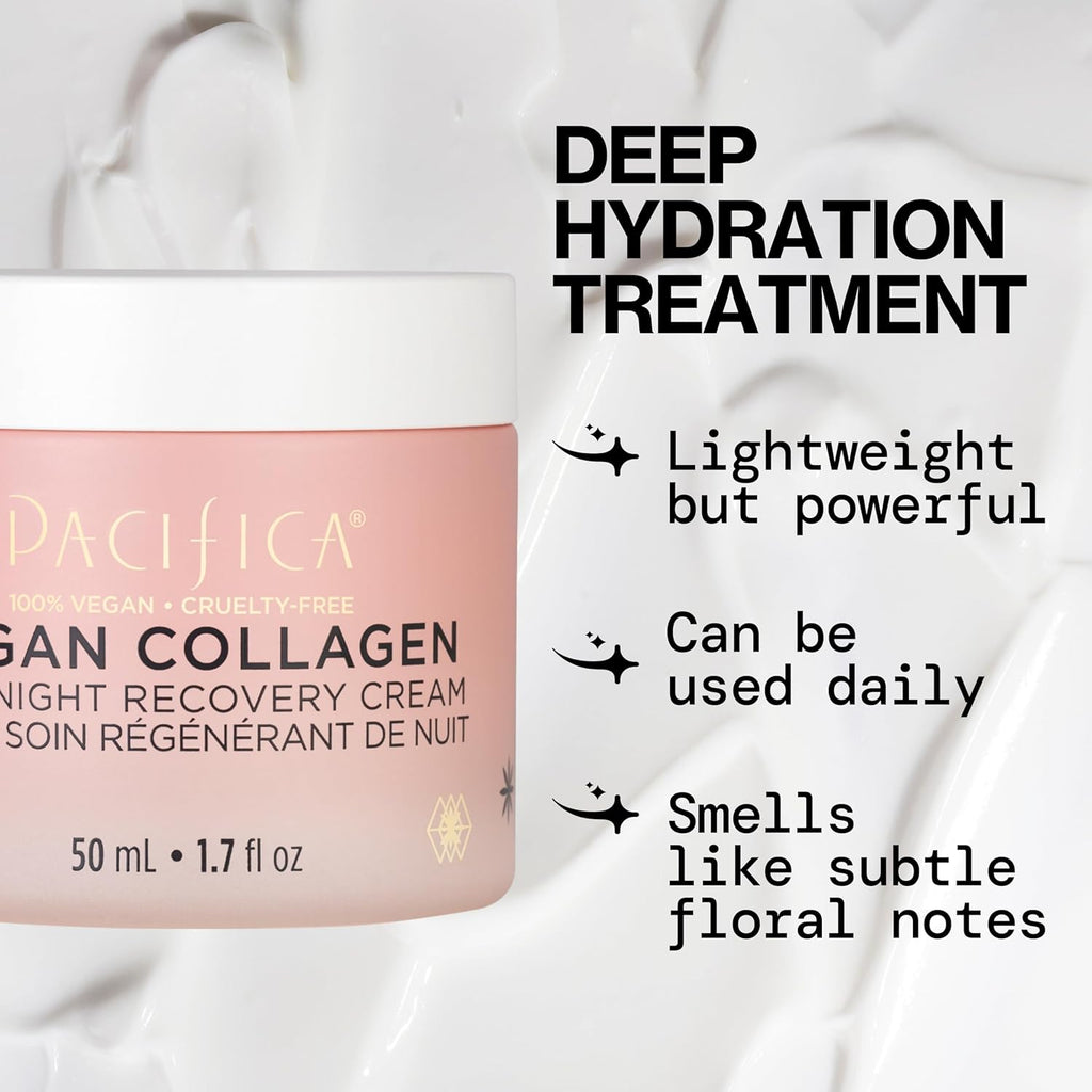 Pacifica Night Face Cream - Vegan Collagen Overnight Recovery Cream, Nighttime Face Cream for Anti-Aging & Wrinkles, Improves Dry Skin & Redness Vegan, Clean Beauty, Dermatologist Tested