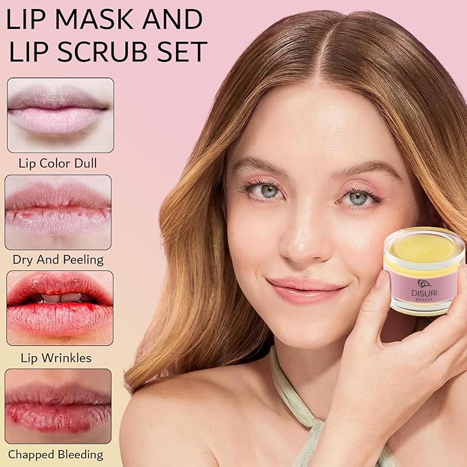 Lip Mask and Lip Scrub Set - Moisturizing Lip Scrub for Exfoliating and Smoothing Lips, Cruelty-free - Improves Texture, Hydrates, and Softens Chapped, Dark Lips Skin - (Vanilla)