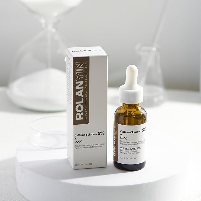 ROLANYIN Caffeine Solution 5% + EGCG Eye Serum for Puffiness Reduction Dark Circle Treatment Hydrating Firming and Soothing Anti Aging Nourishing Formula Eye Skin Care 1 Fl.Oz