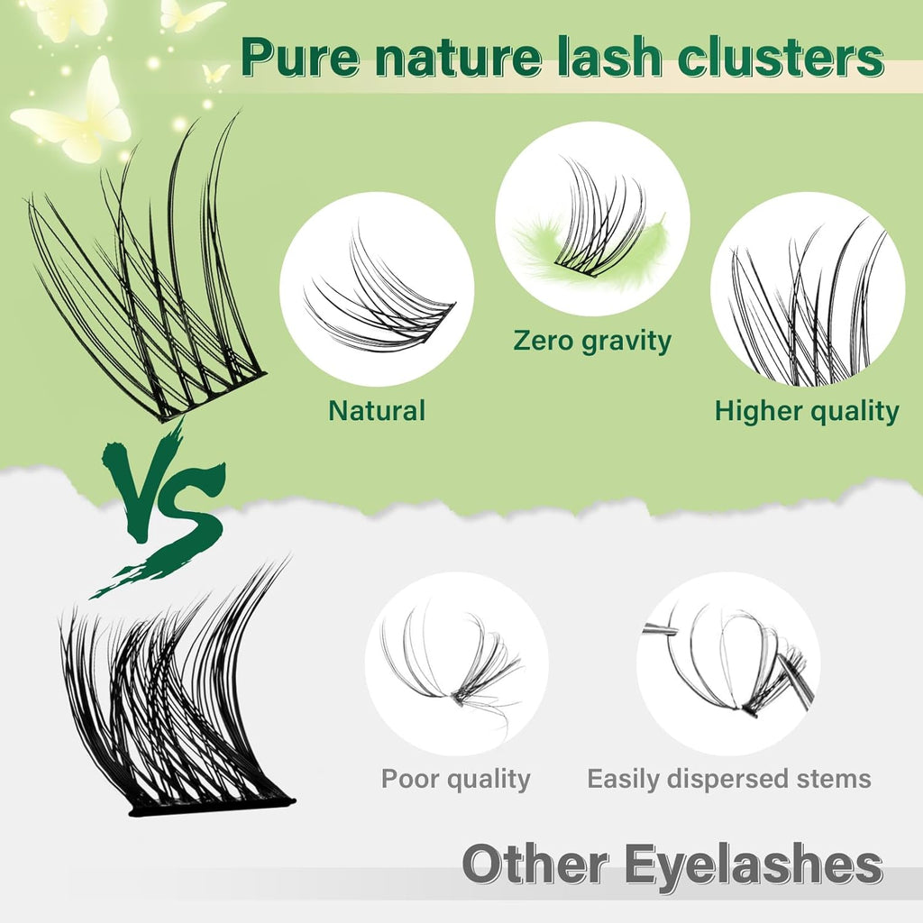 KEYYOU Natural Lash Clusters Kit 144Pcs DIY Lash Extension Kit Wispy Eyelash Extensions Kit D Curl 8-18MIX with Bond and Seal and tweezers with Thin Lash Band(KIT-N01-D-8-18MIX)