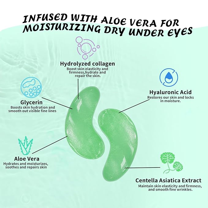 Under Eye Patches (50 Pairs), Aloe Vera Eye Masks for Dark Circles Puffy Eyes Undereye Bags, Collagen Eye Patches for Repair and Intensely Hydrate, Skin Care Gift for Her