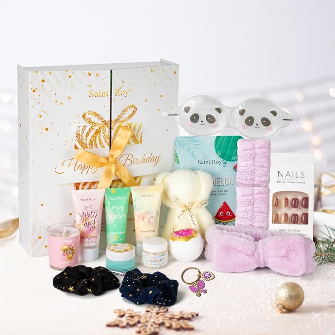Luxury Spa Gifts for Her - 15pcs Birthday Surprise Box with Hand Cream, DIY Nails Set & Skin Care Gift Sets for Women, Moms & Daughters