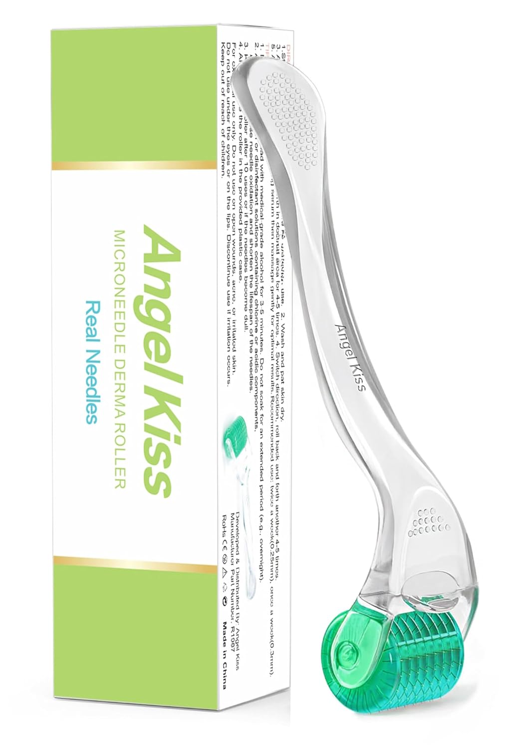 Derma Roller REAL NEEDLE for Face, Body, Hair, Scalp, Beard | Angel Kiss Upgraded 192 Titanium 0.3mm Microneedling Roller (Advanced.5) | At Home Micro Needle Roller for Women | Beard Roller for Men