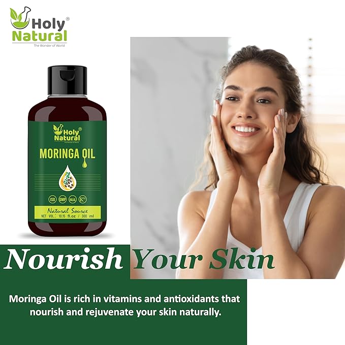 Holy Natural's Moringa Oil (10.15 fl oz/ 300ml) | Pure & Natural, Cold Pressed Virgin, Good For Skin, Hair and Body