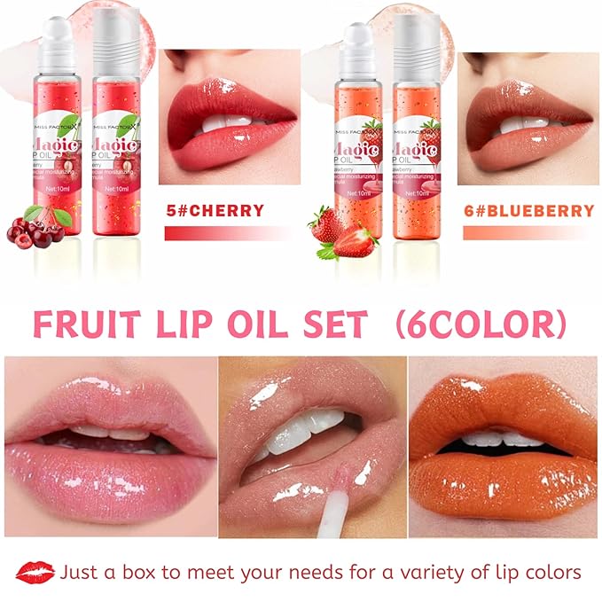 Lip Gloss Set Fruit - Lip Gloss for Girls - Lip Oil for Women - Hydrating Lip Oil Set - Shiny and Moisturizing,Non-Sticky - Tinted Lip Balm for Dry Lip Lip Care - Teen Girl Gift Set for Women (6pcs)