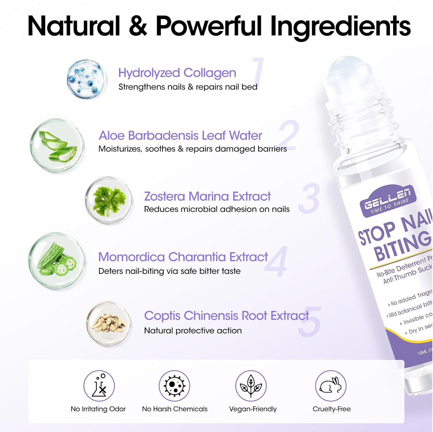 Gellen Nail Biting Treatment for Kids & Adults, Roll-On Stop Thumb Sucking Deterrent, 10ml Nail Biting Prevention, Quick Dry & Water-Resistant No Bite Nail Polish, Nail Care Solution