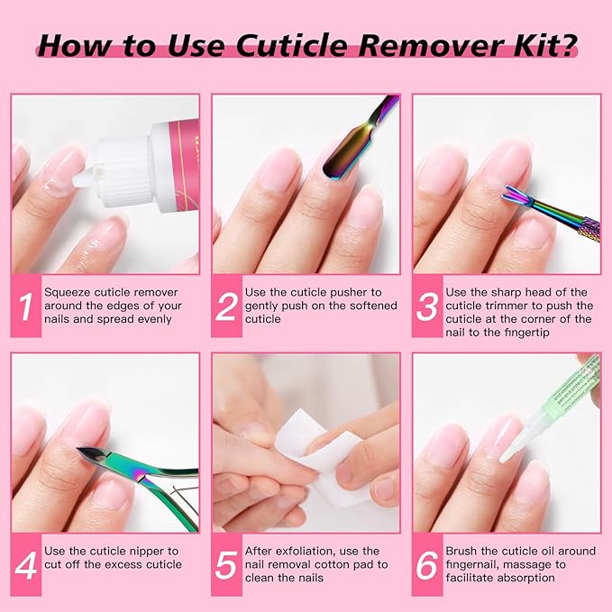 Cuticle Remover Kit - 6.09 Oz Cuticle Remover Cream with Cuticle Trimmer, Cuticle Nipper, Cuticle Pusher, Cuticle Oil Pen for Professional Manicure Nail Cuticle Care Home DIY, Gifts for Women