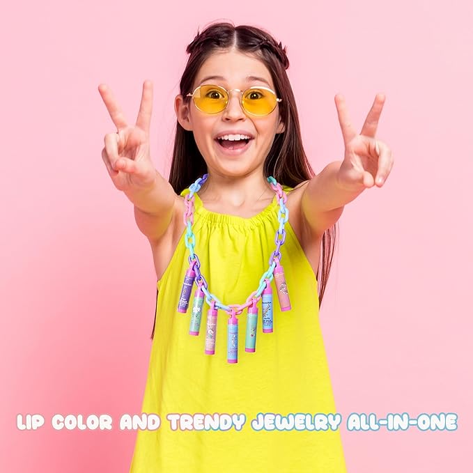 7pc Lip Balm Collection - Day Of The Week Necklace, Fashionable Colorful Jewelry Necklace Party Favors For Girls, Non Toxic