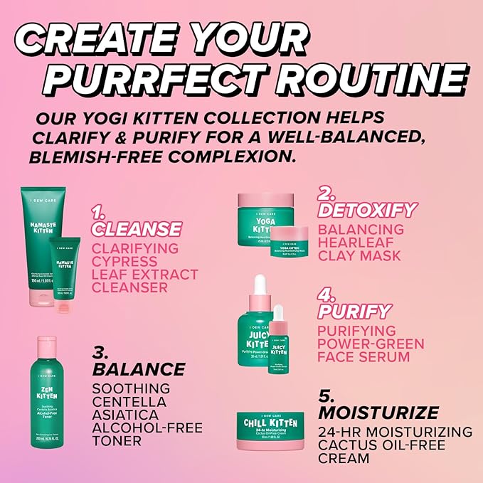 I DEW CARE Blemish Heartleaf Skincare Set - Kitten My Balance On | Foam Cleanser & Wash-off Mask & Serum, Clear and Soothe Irritation, Abosorb Excess Oil, Gentle Face Wash, Travel Size