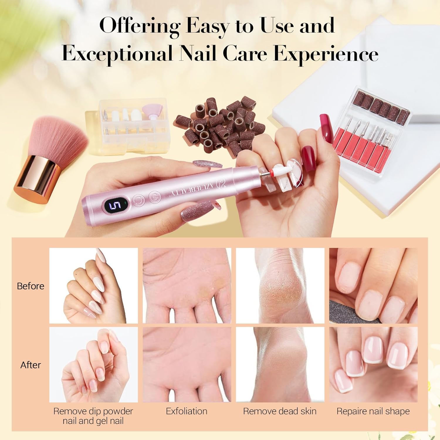 AZUREBEAUTY Dip Powder Nail Kit with Electric Nail Drill 24 Colors Bright Green Pink Orange Nail Starter Kit with Dip Liquids Base Top Coat Activator Portable Manicure French Nail Art Essential Set