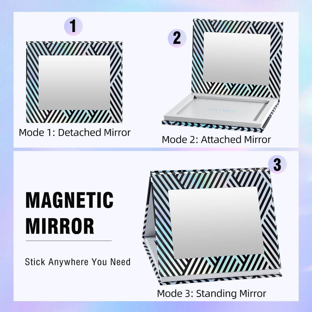 Empty Magnetic Makeup Palette with Mirror, Spatula, 20 Metal Stickers, Suitable for Eyeshadow Lipstick Blush Powder Highlighter and Contour, DIY Refillable, Holographic Stripes (Black, Medium)