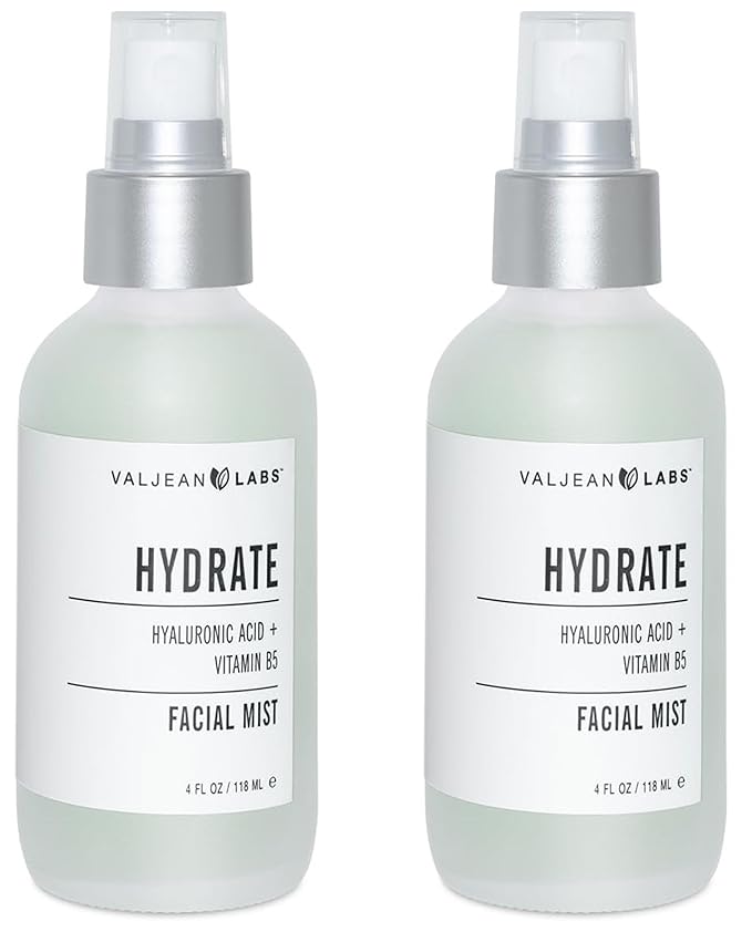 VALJEAN LABS Face Mist - Hydrate | Hyaluronic Acid + Vitamin B5 | Helps to Hydrate and Plump Skin and Restore Elasticity | Paraben Free, Cruelty Free, Made in USA (4 oz, 2 Pack)