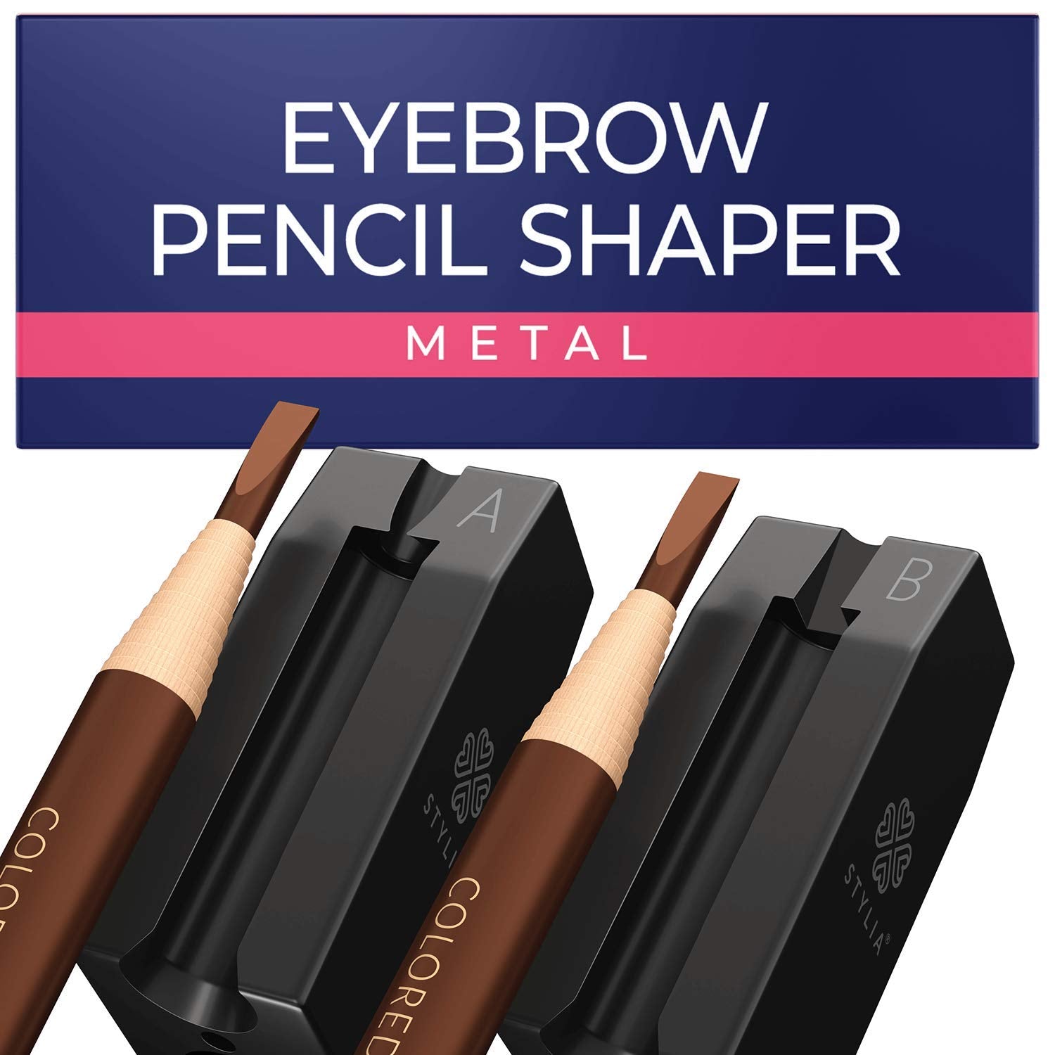2-in-1 Metal Duckbill-Shape Eyebrow Pencil Shaper with 2 Single Edge Razor Blades - Eye Makeup Shaping Tool for Waterproof Peel Off Brow Pencils - Compact Cosmetic Shaper for Beginners & Professional