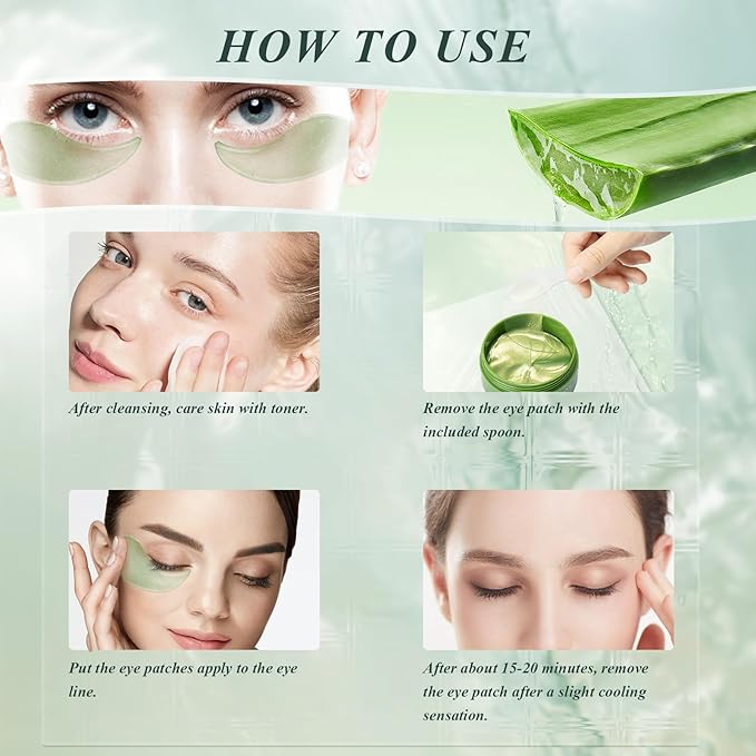Under Eye Patches for Puffy Eyes and Dark Circles – 60 PCS Aloe Vera Under Eye Mask with Pure Natural Extracts to Combat Puffiness, Fine Lines, Wrinkles, and Bags