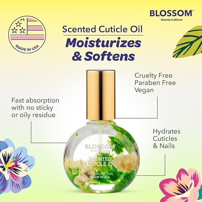 Blossom Cuticle Oil for Nails, Hydrating, Moisturizing, Scented Nail Oil Cuticle Care, Infused with Real Flowers, Made in USA, 0.92 fl. oz, Lemon Cookie
